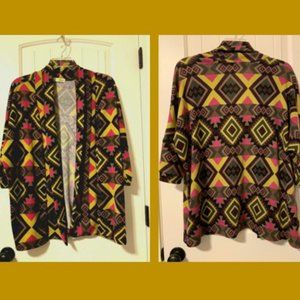 Jay Fall Tribal Print Open Cardigan Faux Wool Polyester Size Med (but fits plus)